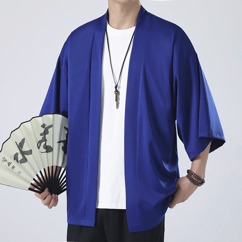 Chaqueta tipo kimono con abertura frontal de color liso con Buddha Stones para hombre - image 22