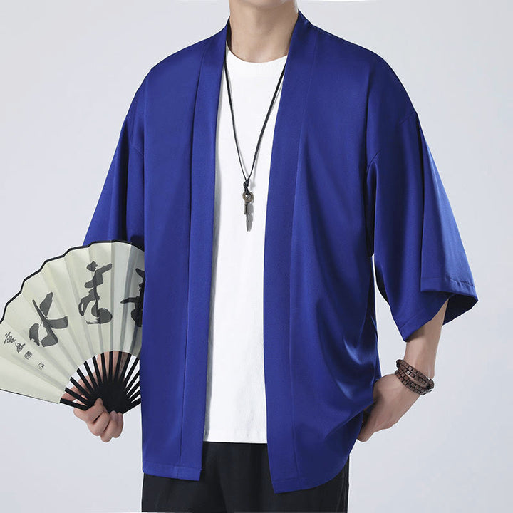 Chaqueta tipo kimono con abertura frontal de color liso con Buddha Stones para hombre - image 22