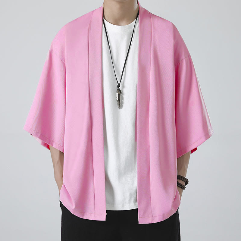 Chaqueta tipo kimono con abertura frontal de color liso con Buddha Stones para hombre - image 18