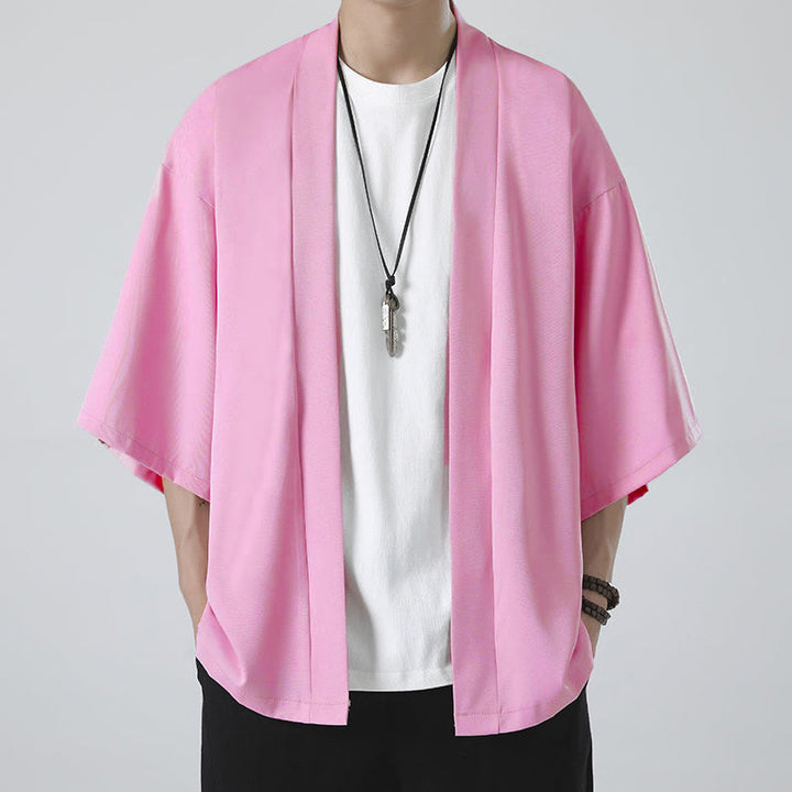 Chaqueta tipo kimono con abertura frontal de color liso con Buddha Stones para hombre - image 18