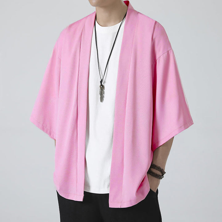 Chaqueta tipo kimono con abertura frontal de color liso con Buddha Stones para hombre - image 19