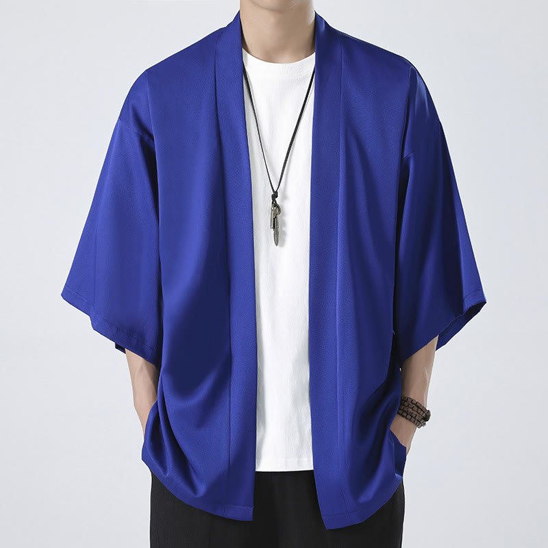 Chaqueta tipo kimono con abertura frontal de color liso con Buddha Stones para hombre - Azul (solo chaqueta) - US/UK/AU46, EU56 (5XL) - image 20