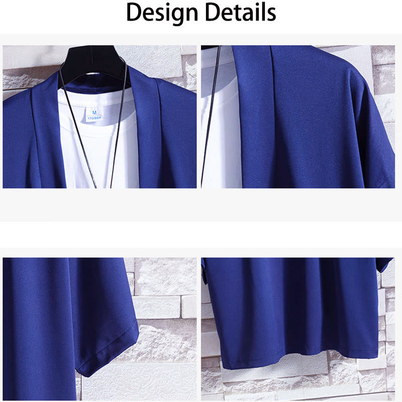 Chaqueta tipo kimono con abertura frontal de color liso con Buddha Stones para hombre - image 23