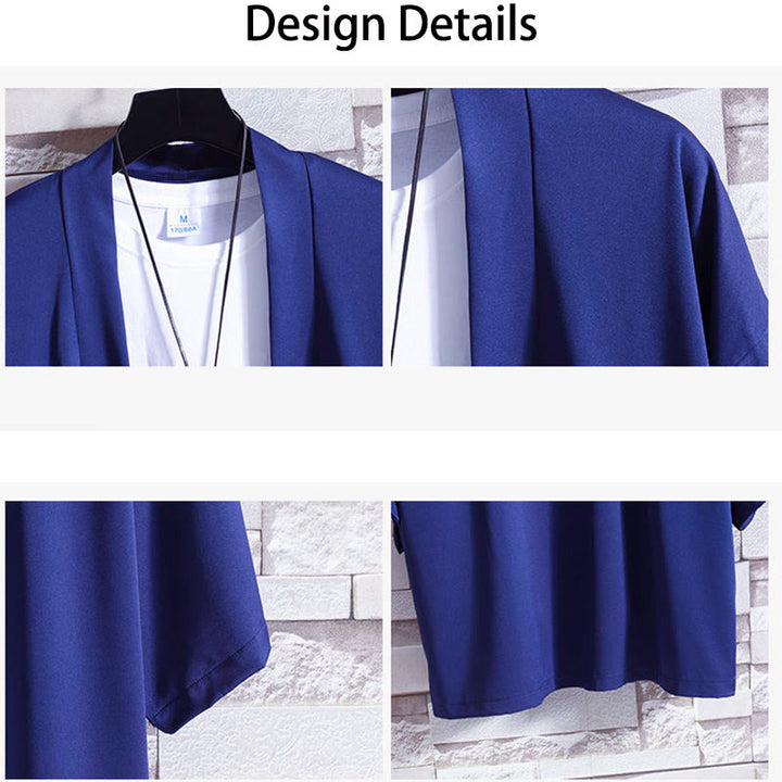 Chaqueta tipo kimono con abertura frontal de color liso con Buddha Stones para hombre - image 23