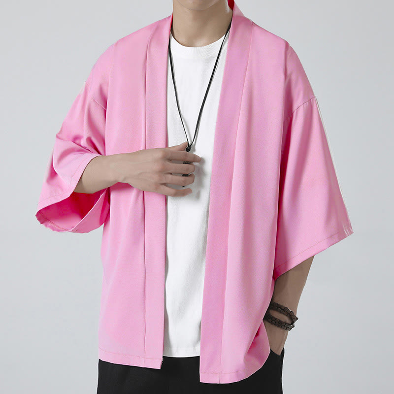 Kimono de hombre con chaqueta abierta de color liso y Buddha Stones - Rosa (solo la chaqueta) - US/UK/AU46, EU56 (5XL) - image 17