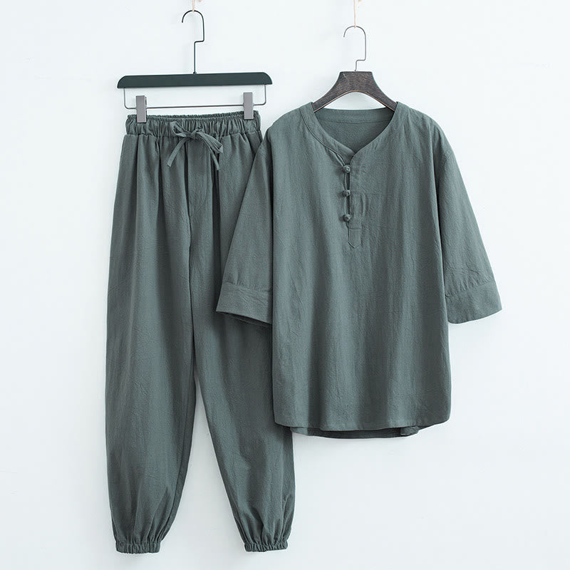 Conjunto de ropa para hombre: camiseta de manga corta y pantalón de color liso con estampado de Buddha Stones. - Verde (Top y pantalón) - US/UK/AU44, EU54 (4XL) - image 0