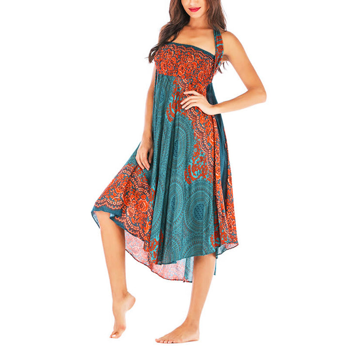 Vestido con falda de encaje y estampado de rosa de los vientos estilo bohemio de Buddha Stones Two Style Wear - image 2