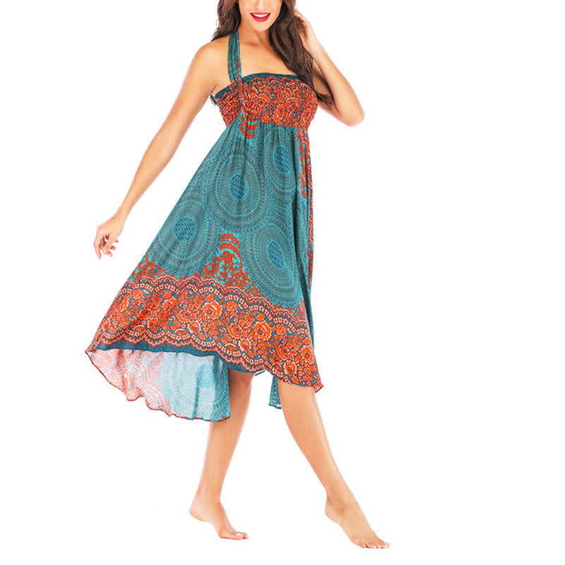 Vestido con falda de encaje y estampado de rosa de los vientos estilo bohemio de Buddha Stones Two Style Wear - image 7