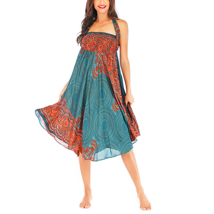 Vestido con falda de encaje y estampado de rosa de los vientos estilo bohemio de Buddha Stones Two Style Wear - image 6