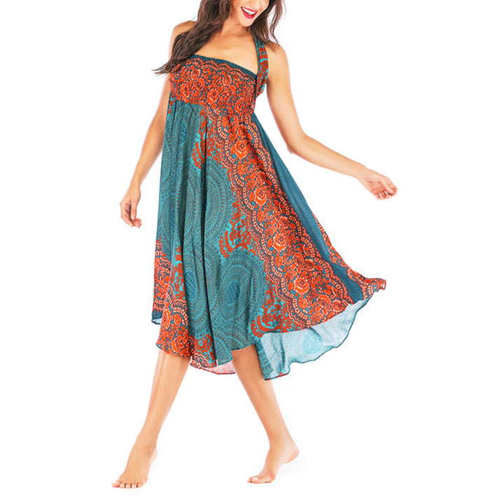 Vestido con falda de encaje y estampado de rosa de los vientos estilo bohemio de Buddha Stones Two Style Wear - image 8