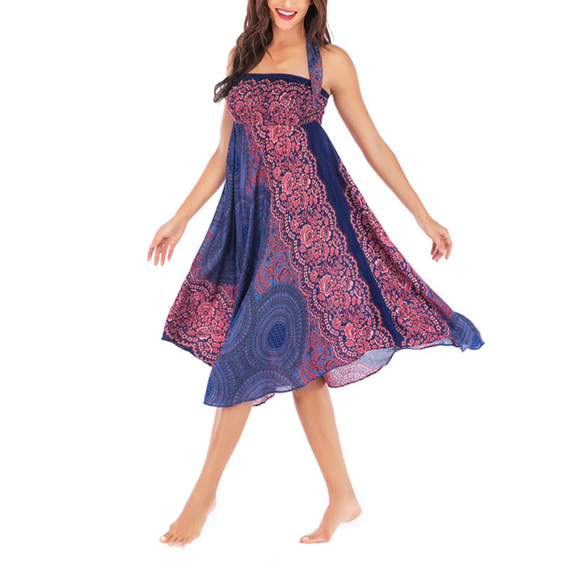 Vestido con falda de encaje y estampado de rosa de los vientos estilo bohemio de Buddha Stones Two Style Wear - image 15