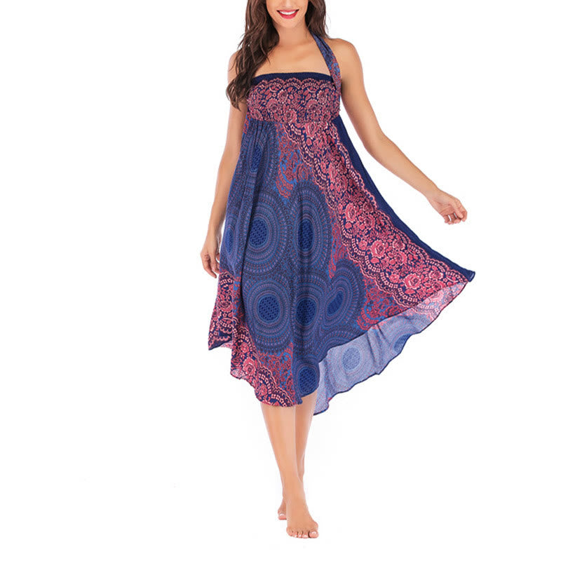 Vestido con falda de encaje y estampado de rosa de los vientos estilo bohemio de Buddha Stones Two Style Wear - image 11