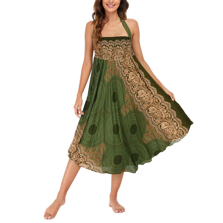 Vestido con falda de encaje y estampado de rosa de los vientos estilo bohemio de Buddha Stones Two Style Wear - image 20