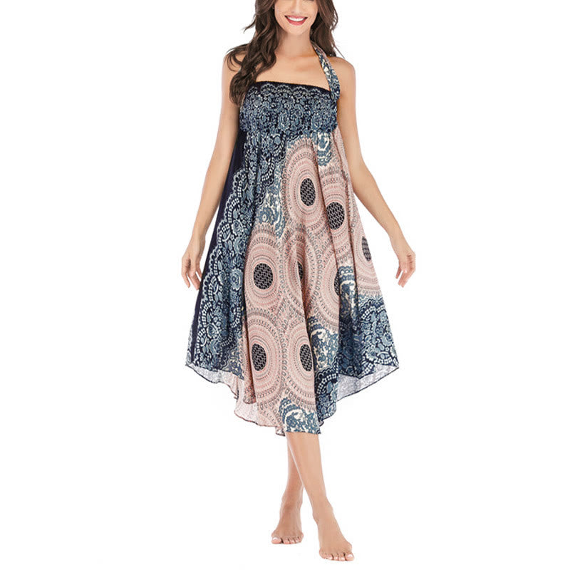 Vestido con falda de encaje y estampado de rosa de los vientos estilo bohemio de Buddha Stones Two Style Wear - image 31