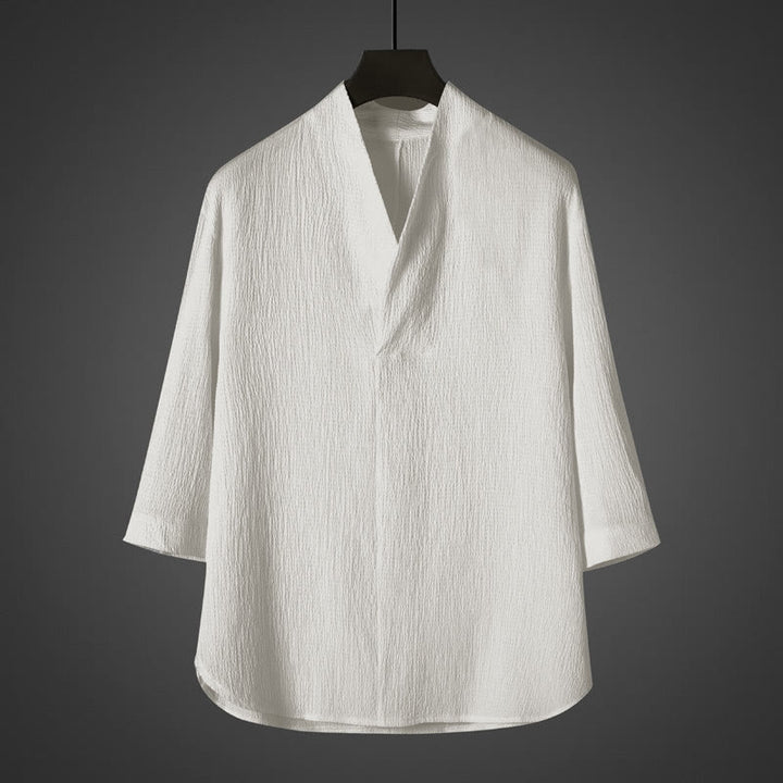 Camisa casual de hombre con cuello en V y manga tres cuartos de Buddha Stones - Blanco - US/UK/AU46, EU56 (5XL) - image 0