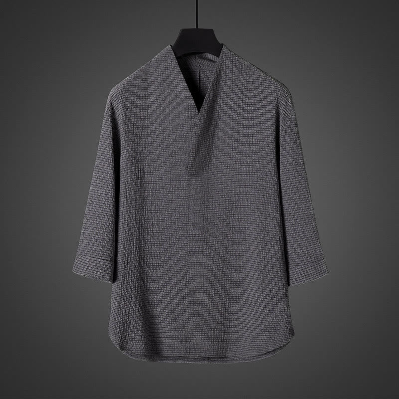 Camisa informal de manga tres cuartos con cuello en V y estampado de Buddha Stones para hombre - Gris oscuro - US/UK/AU46, EU56 (5XL) - image 2