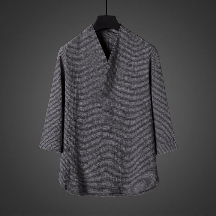 Camisa informal de manga tres cuartos con cuello en V y estampado de Buddha Stones para hombre - Gris oscuro - US/UK/AU46, EU56 (5XL) - image 2