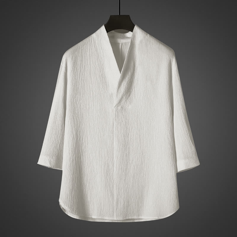 Camisa informal de manga tres cuartos con cuello en V y estampado de Buddha Stones para hombre - Blanco - US/UK/AU46, EU56 (5XL) - image 0