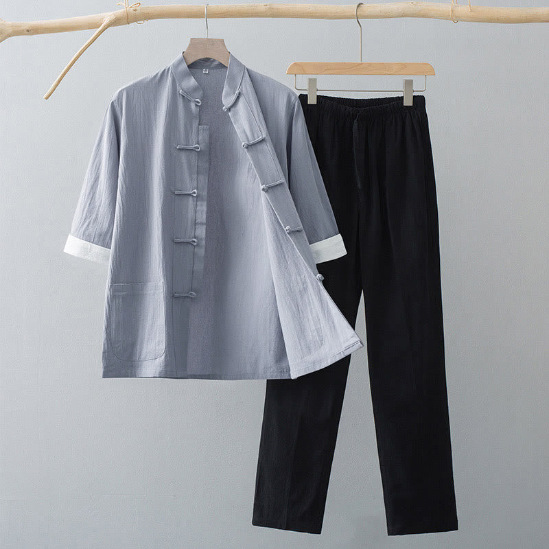 Conjunto de ropa para hombre: camiseta de manga corta y pantalón con estampado de Buddha Stones y estampado de rana tradicional. - Top gris y pantalones negros - US/UK/AU44, EU54 (4XL)  - image 6