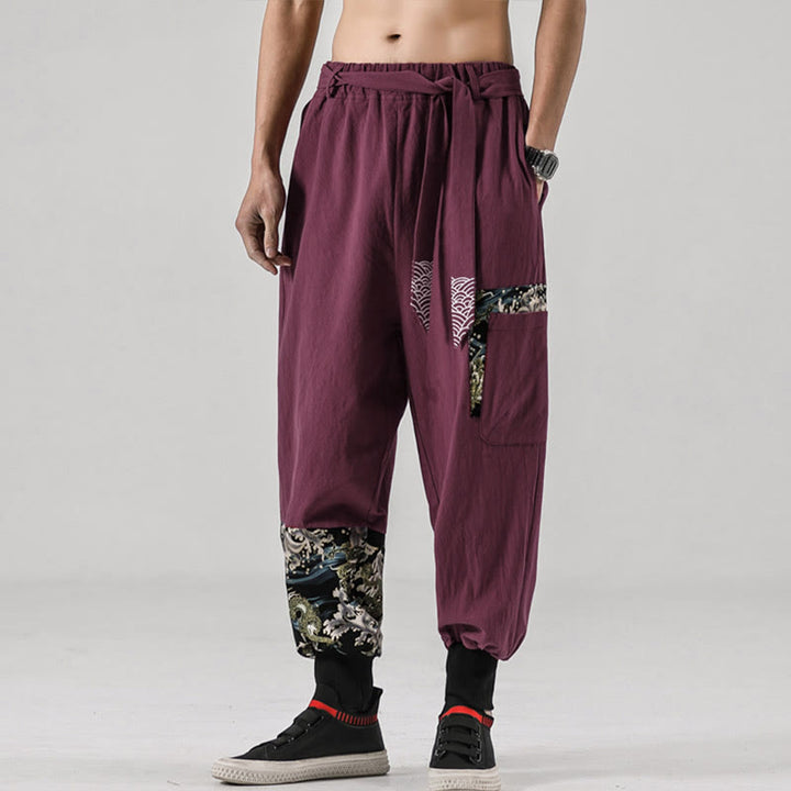 Pantalones harem para hombre con cordones y bolsillos, estampado de Buddha Stones y olas del océano. - image 14