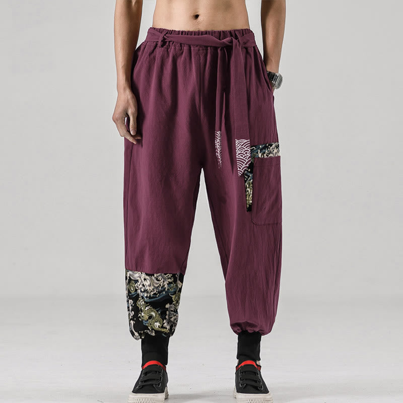 Pantalones harem para hombre con cordones y bolsillos, estampado de Buddha Stones y olas del océano. - image 15