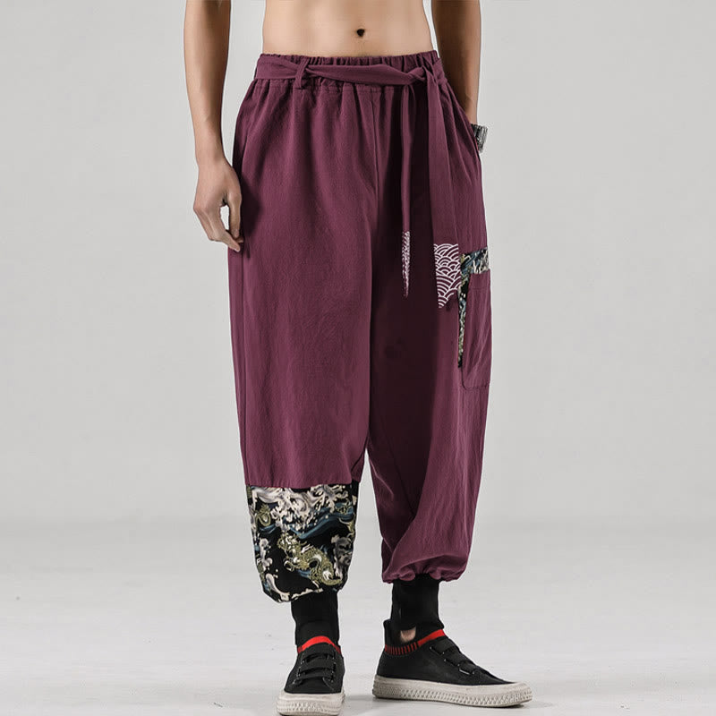 Pantalones harem para hombre con cordones y bolsillos, estampado de Buddha Stones y olas del océano. - image 17