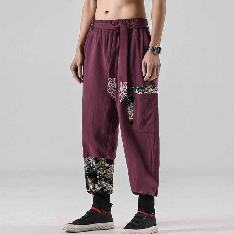 Pantalones harem para hombre con cordones y bolsillos, estampado de Buddha Stones y olas del océano. - image 18