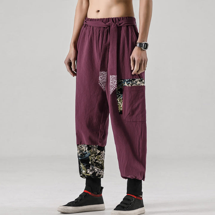 Pantalones harem para hombre con cordones y bolsillos, estampado de Buddha Stones y olas del océano. - image 18