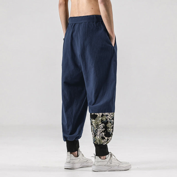 Pantalones harem para hombre con cordones y bolsillos, estampado de Buddha Stones y olas del océano. - image 32
