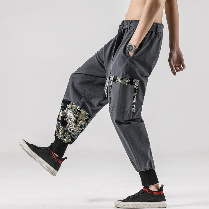 Pantalones harem para hombre con cordones y bolsillos, estampado de Buddha Stones y olas del océano. - image 28