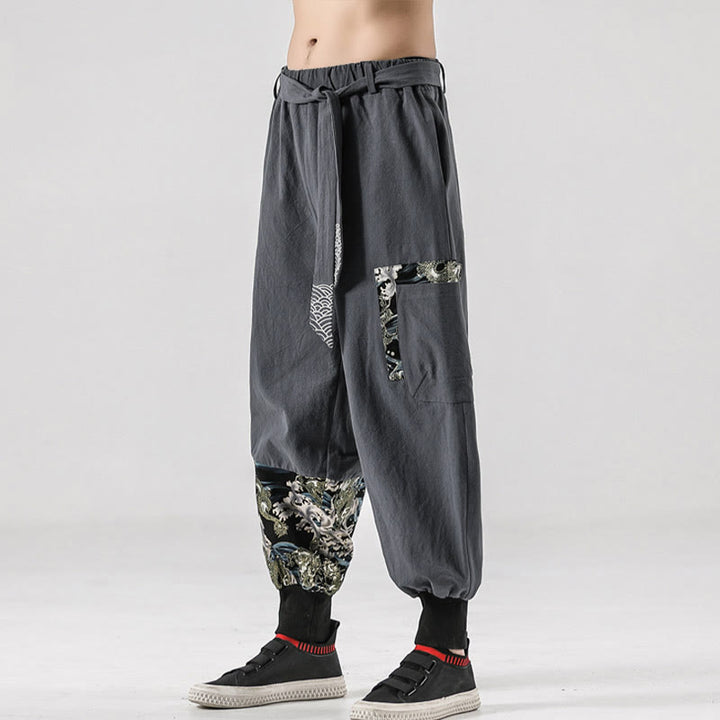 Pantalones harem para hombre con cordones y bolsillos, estampado de Buddha Stones y olas del océano. - image 23