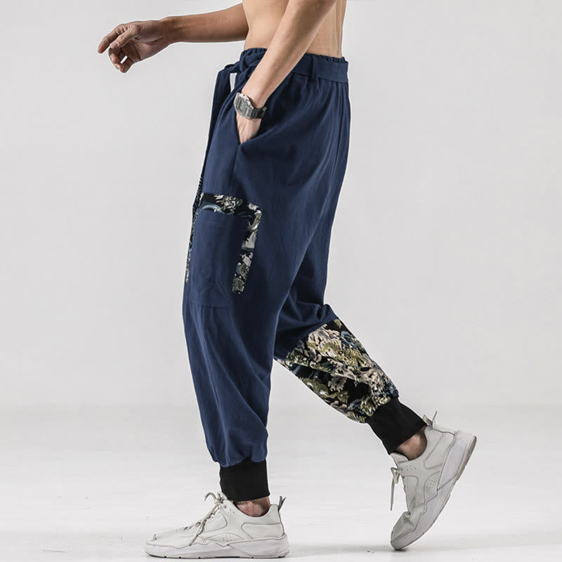 Pantalones harem para hombre con cordones y bolsillos, estampado de Buddha Stones y olas del océano. - image 31