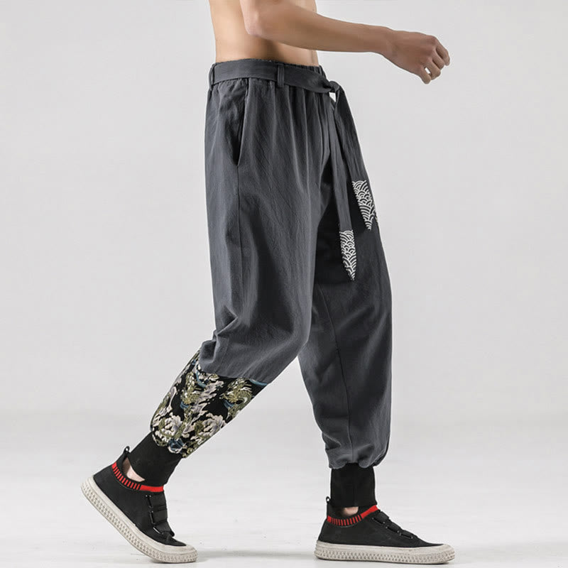 Pantalones harem para hombre con cordones y bolsillos, estampado de Buddha Stones y olas del océano. - image 25