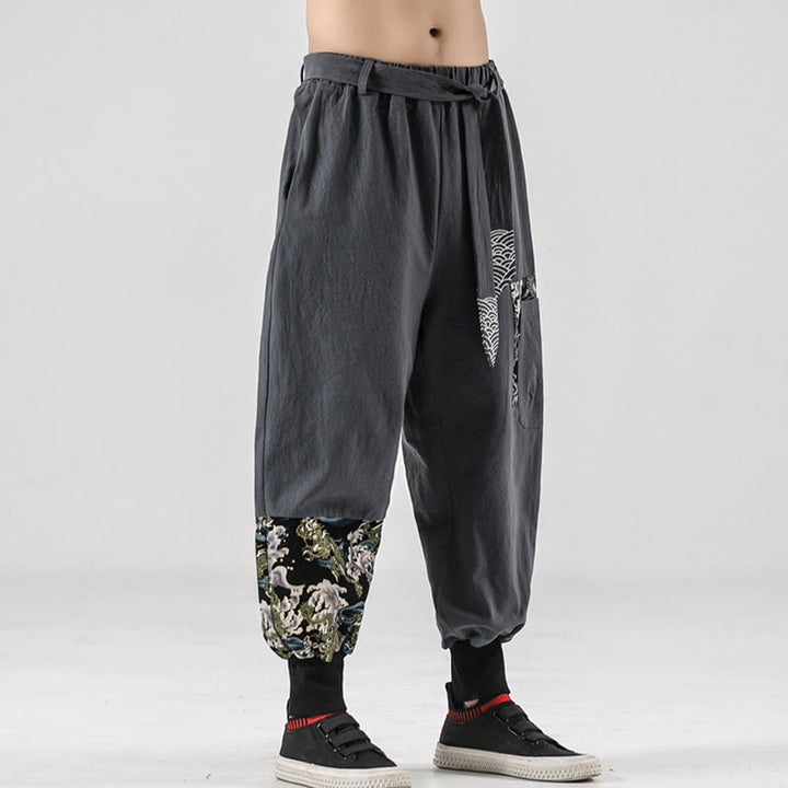 Pantalones harem para hombre con cordones y bolsillos, estampado de Buddha Stones y olas del océano. - image 27