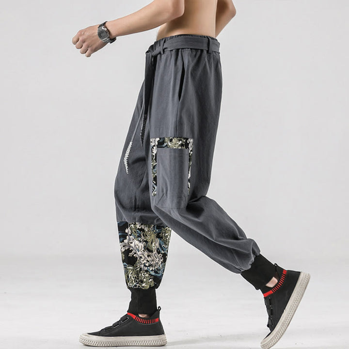 Pantalones harem para hombre con cordones y bolsillos, estampado de Buddha Stones y olas del océano. - image 26
