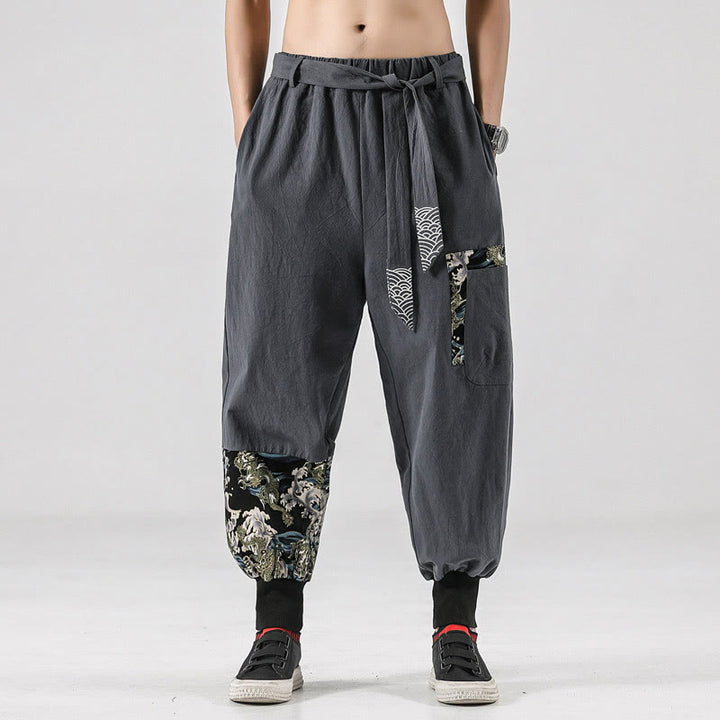 Pantalones harem para hombre con cordones y bolsillos, estampado de Buddha Stones y olas del océano. - Gris claro - US/UK/AU46, EU56 (5XL)  - image 21