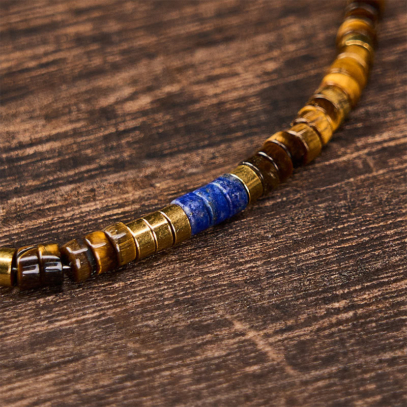 Buddha Stones Pulsera de sabiduría cuadrada con cuentas de lapislázuli y ojo de tigre - image 4