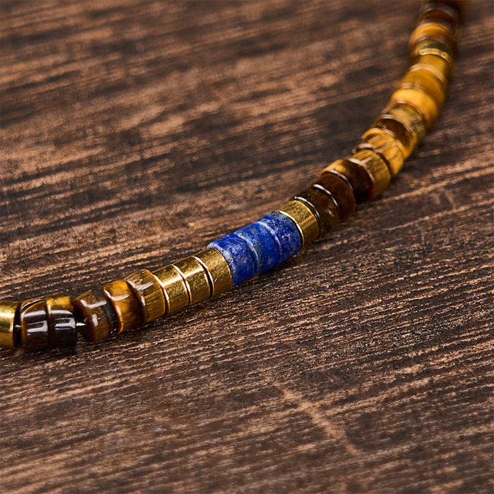 Buddha Stones Pulsera de sabiduría cuadrada con cuentas de lapislázuli y ojo de tigre - image 4