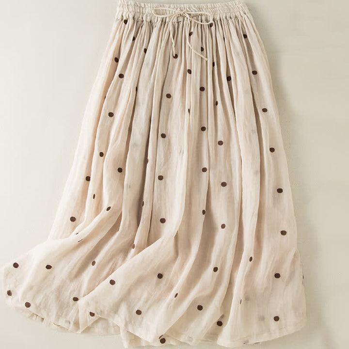 Falda plisada para mujer con estampado artístico de puntos vintage de Buddha Stones - Beige - US8-10，UK/AU12-14，EU40-42 (2XL) - image 0