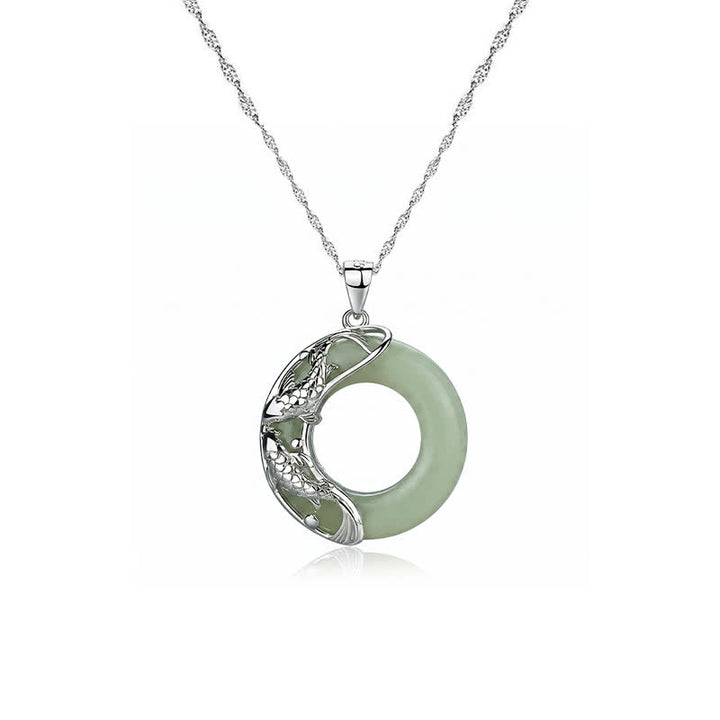 Buddha Stones Collar con colgante de hebilla circular de la suerte con forma de pez koi de jade verde Hetian - image 4