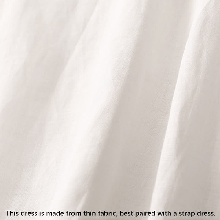 Vestido midi de verano para mujer de algodón y lino con cuello en V y botones de rana, manga corta y estampado de Buddha Stones - image 15