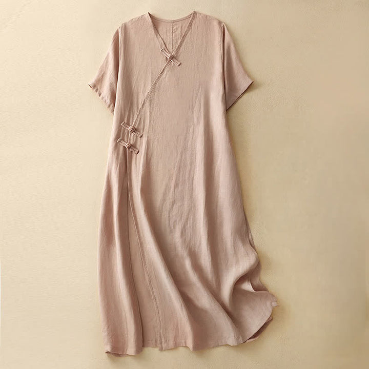 Vestido midi de manga corta con cuello en V y botones de rana para mujer , Buddha Stones. - Rosa Misty - US8-10，UK/AU12-14，EU40-42 (2XL) - image 0