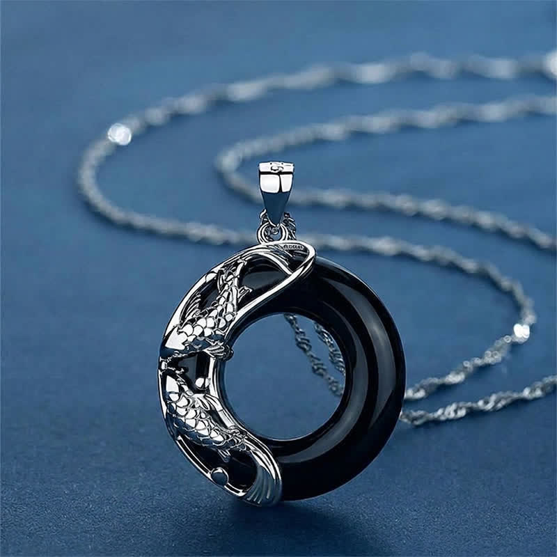 Collar de la suerte Koi de jade blanco natural con Buddha Stones - Obsidiana negra (Purificación♥Fuerza) - image 8