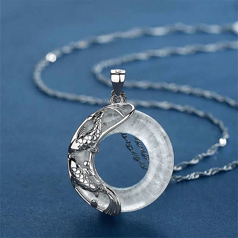 Collar de la suerte Koi de jade blanco natural con Buddha Stones - Cuarzo transparente (Protección ♥ Sanación) - image 11