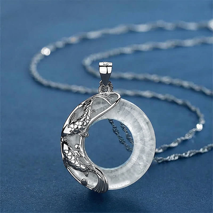 Collar de la suerte Koi de jade blanco natural con Buddha Stones - Cuarzo transparente (Protección ♥ Sanación) - image 11