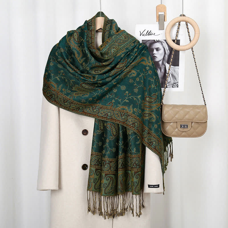 Chal con borlas y estampado de flores de anacardo tibetano con Buddha Stones para otoño e invierno, bufanda suave - image 1