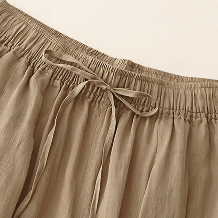 Pantalones casuales sueltos de doble capa Buddha Stones , de largo 7-8, para mujer, con bolsillos - image 1