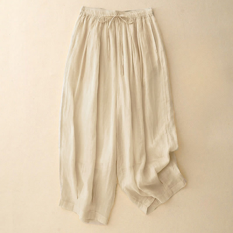Pantalones casuales sueltos de doble capa Buddha Stones , de largo 7-8, para mujer, con bolsillos - Beige - US14，UK/AU18，EU46 (2XL) - image 21