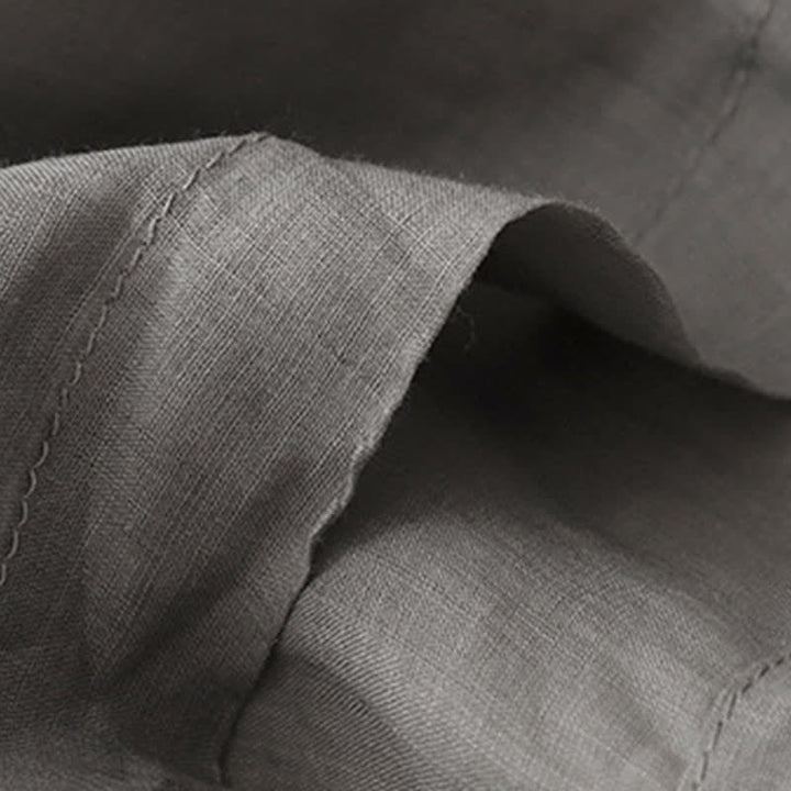 Pantalones anchos de lino y algodón para mujer con cintura elástica y bordado geométrico de Buddha Stones y bolsillos. - image 8
