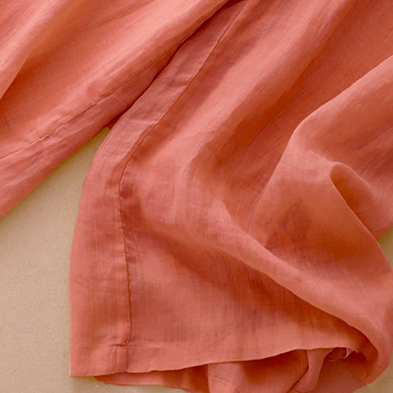 Pantalones anchos de lino y algodón para mujer con cintura elástica y bordado geométrico de Buddha Stones y bolsillos. - image 3